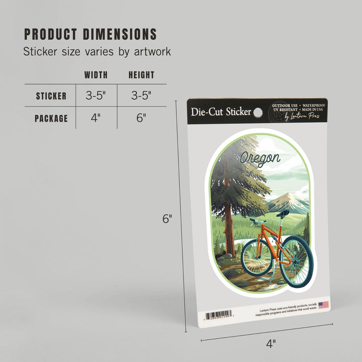 Oregon, Off To Wander, Cycling with Mountains, Contour, Vinyl Sticker Sticker Lantern Press 