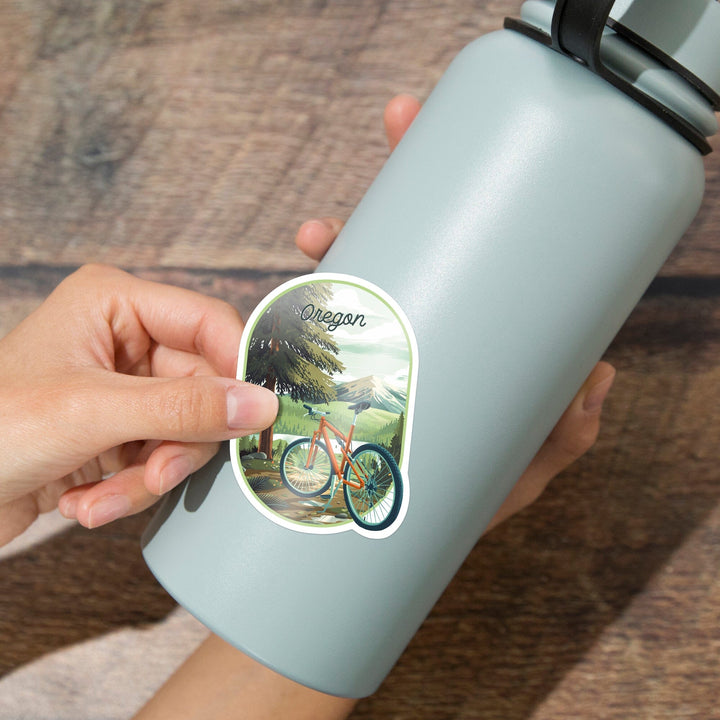 Oregon, Off To Wander, Cycling with Mountains, Contour, Vinyl Sticker Sticker Lantern Press 