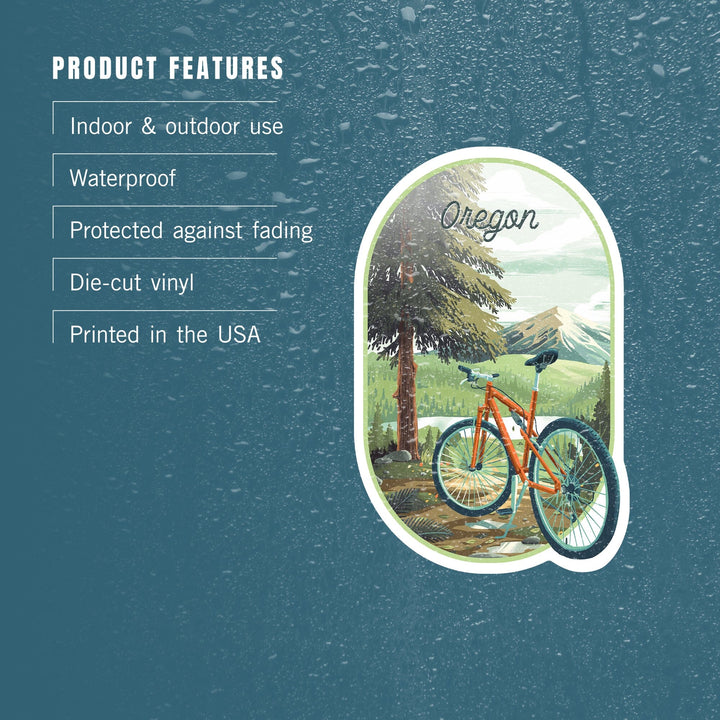 Oregon, Off To Wander, Cycling with Mountains, Contour, Vinyl Sticker Sticker Lantern Press 