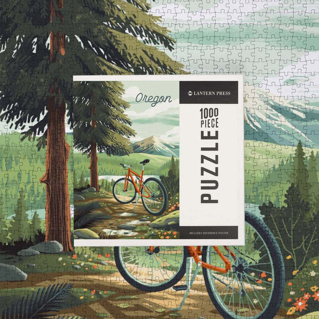 Oregon, Off To Wander, Cycling with Mountains, Jigsaw Puzzle Puzzle Lantern Press 