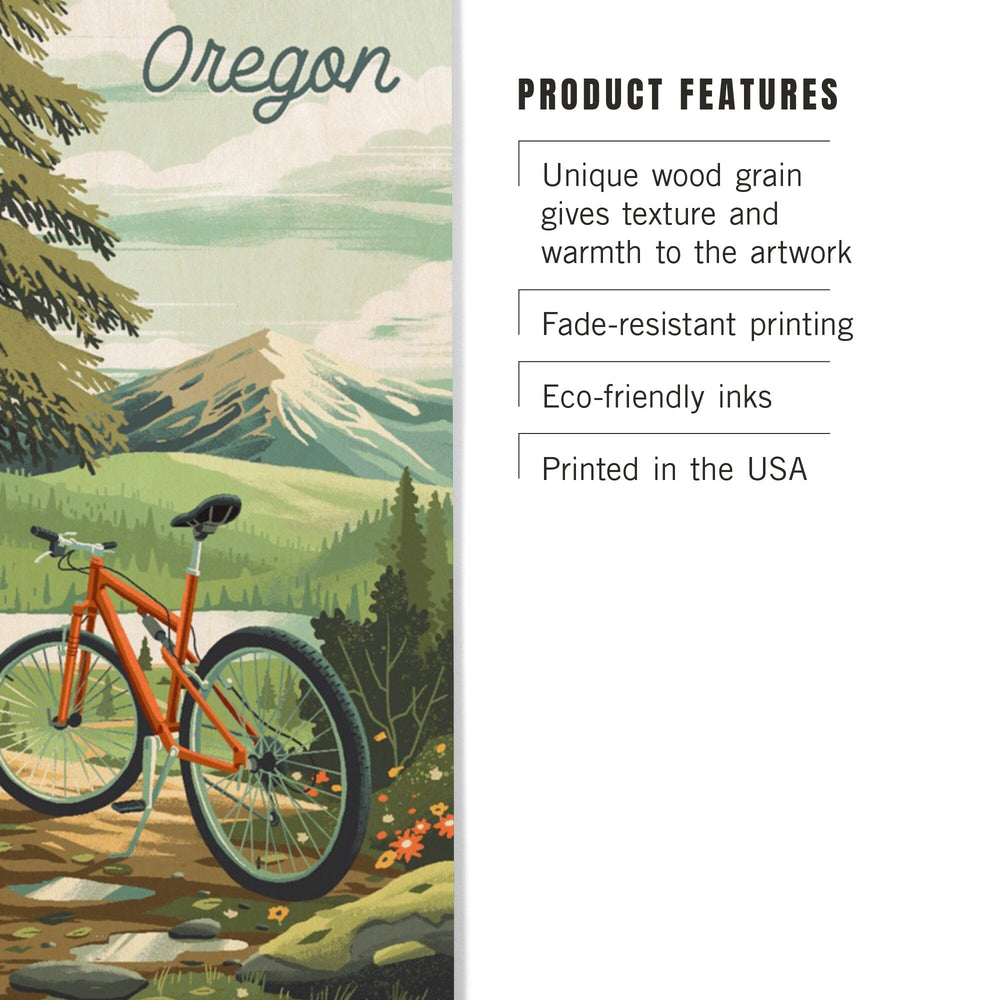 Oregon, Off To Wander, Cycling with Mountains, Wood Signs and Postcards Wood Lantern Press 