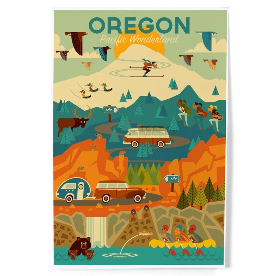 Oregon, Pacific Wonderland, Geometric, Art & Giclee Prints Art Lantern Press 