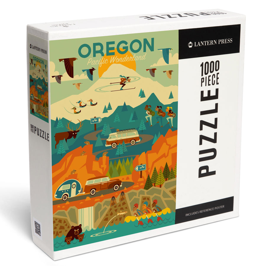 Oregon, Pacific Wonderland, Geometric, Jigsaw Puzzle Puzzle Lantern Press 