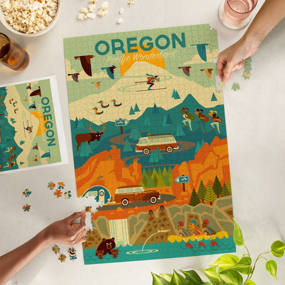 Oregon, Pacific Wonderland, Geometric, Jigsaw Puzzle Puzzle Lantern Press 