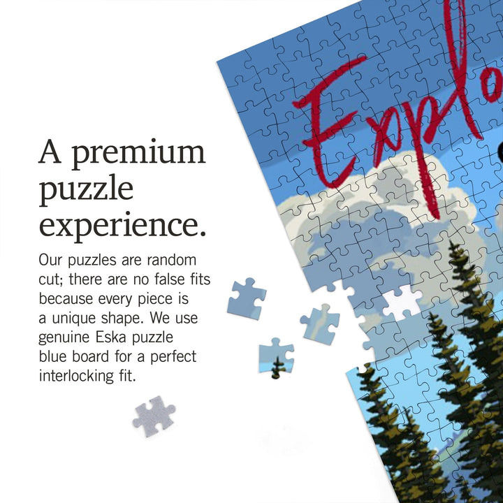 Oregon, Painterly, Explore More, Fly Fisherman and River Rapids Puzzle Lantern Press 