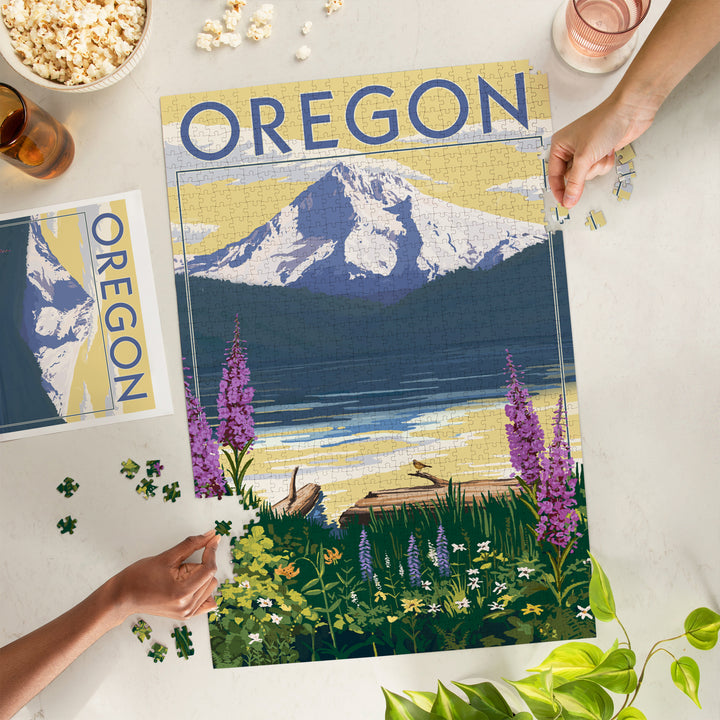 Oregon, Painterly, Mountain and Lake, Jigsaw Puzzle Puzzle Lantern Press 