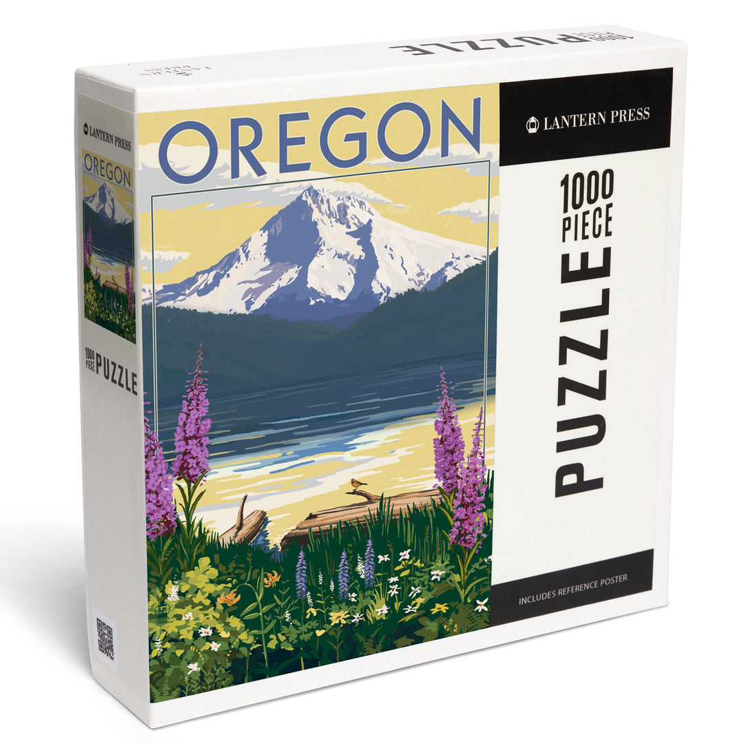Oregon, Painterly, Mountain and Lake, Jigsaw Puzzle Puzzle Lantern Press 