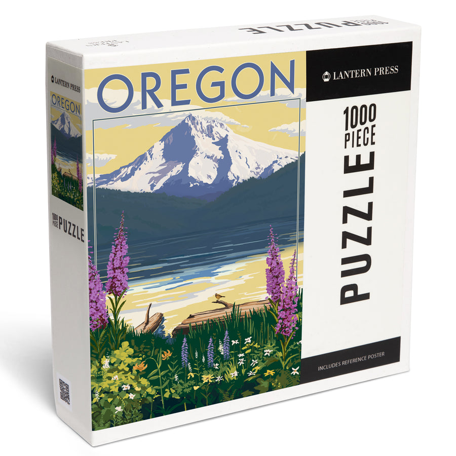 Oregon, Painterly, Mountain and Lake, Jigsaw Puzzle Puzzle Lantern Press 