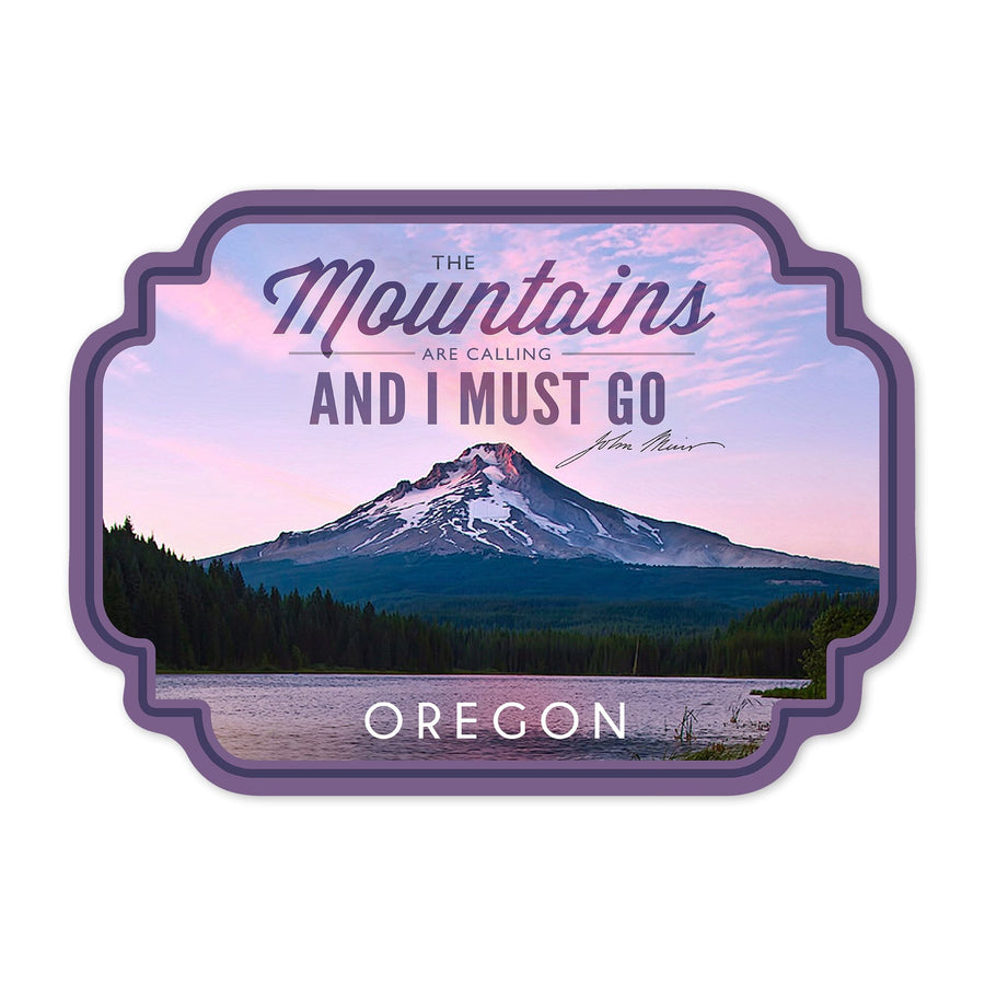 Oregon, Purple Sunset and Peak, The Mountains are Calling, Contour, Vinyl Sticker Sticker Lantern Press 