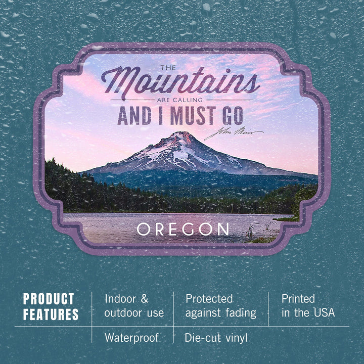 Oregon, Purple Sunset and Peak, The Mountains are Calling, Contour, Vinyl Sticker Sticker Lantern Press 