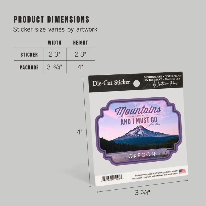 Oregon, Purple Sunset and Peak, The Mountains are Calling, Contour, Vinyl Sticker Sticker Lantern Press 