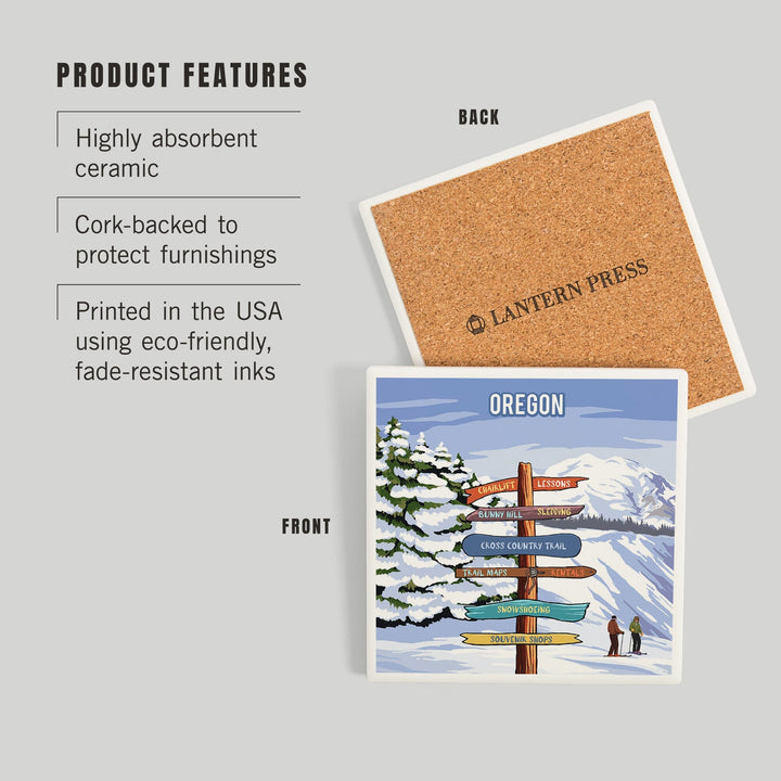 Oregon, Signpost, Ski and Snow, Coasters Coasters Lantern Press 