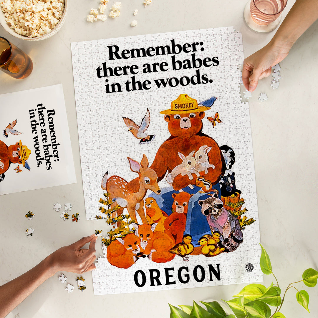 Oregon, Smokey Bear, Babes in the Woods, Officially Licensed, Jigsaw Puzzle Puzzle Lantern Press 