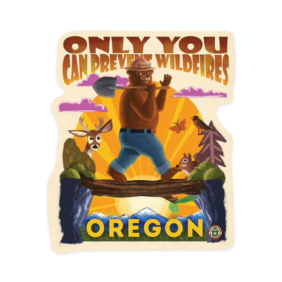 Oregon, Smokey Bear & Friends, Only You, Mid-Century Inspired, Contour, Lantern Press Artwork, Vinyl Sticker Sticker Lantern Press 