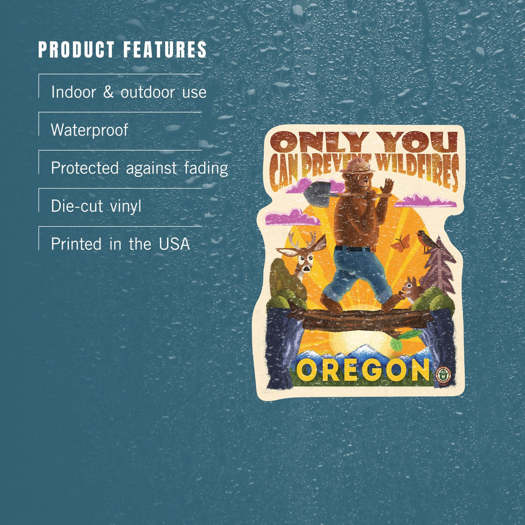 Oregon, Smokey Bear & Friends, Only You, Mid-Century Inspired, Contour, Lantern Press Artwork, Vinyl Sticker Sticker Lantern Press 