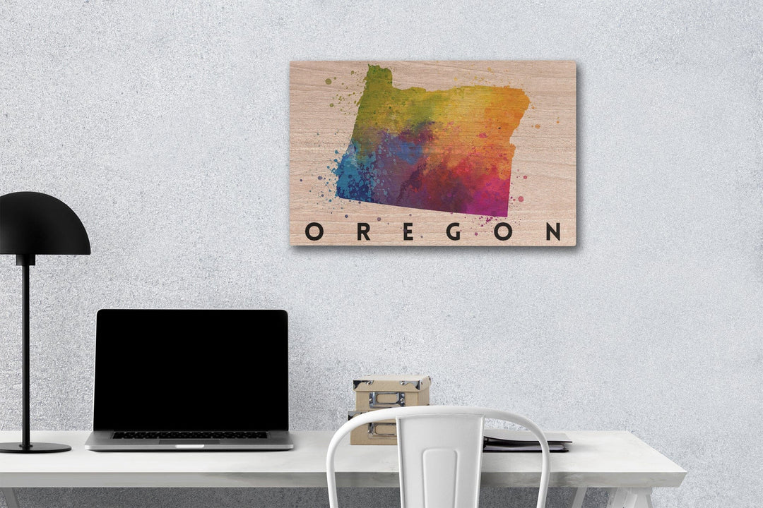 Oregon, State Abstract Watercolor, Lantern Press Artwork, Wood Signs and Postcards Wood Lantern Press 12 x 18 Wood Gallery Print 