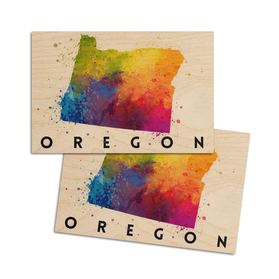 Oregon, State Abstract Watercolor, Lantern Press Artwork, Wood Signs and Postcards Wood Lantern Press 4x6 Wood Postcard Set 