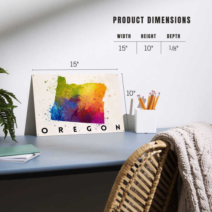 Oregon, State Abstract Watercolor, Lantern Press Artwork, Wood Signs and Postcards Wood Lantern Press 