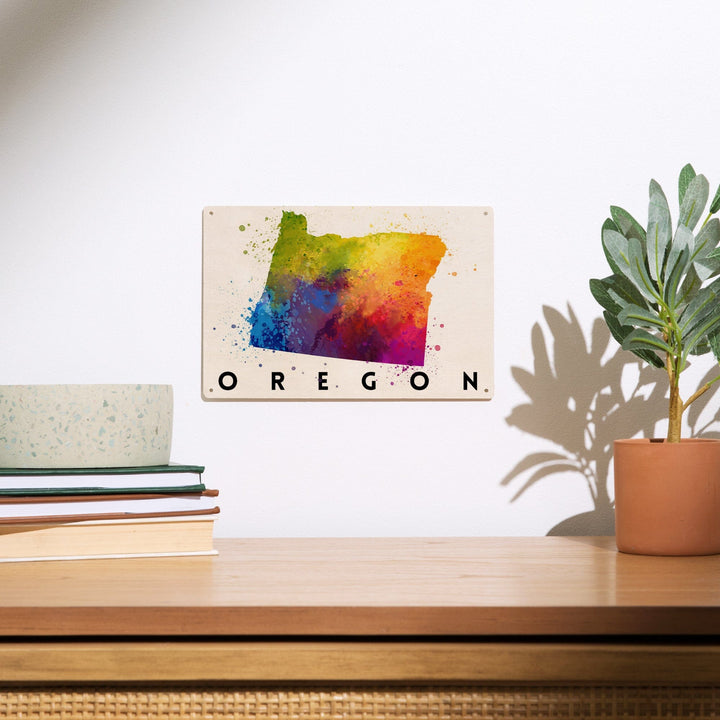 Oregon, State Abstract Watercolor, Lantern Press Artwork, Wood Signs and Postcards Wood Lantern Press 