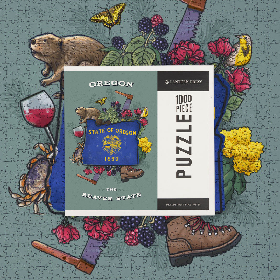 Oregon, State Treasure Trove, State Series, Jigsaw Puzzle Puzzle Lantern Press 