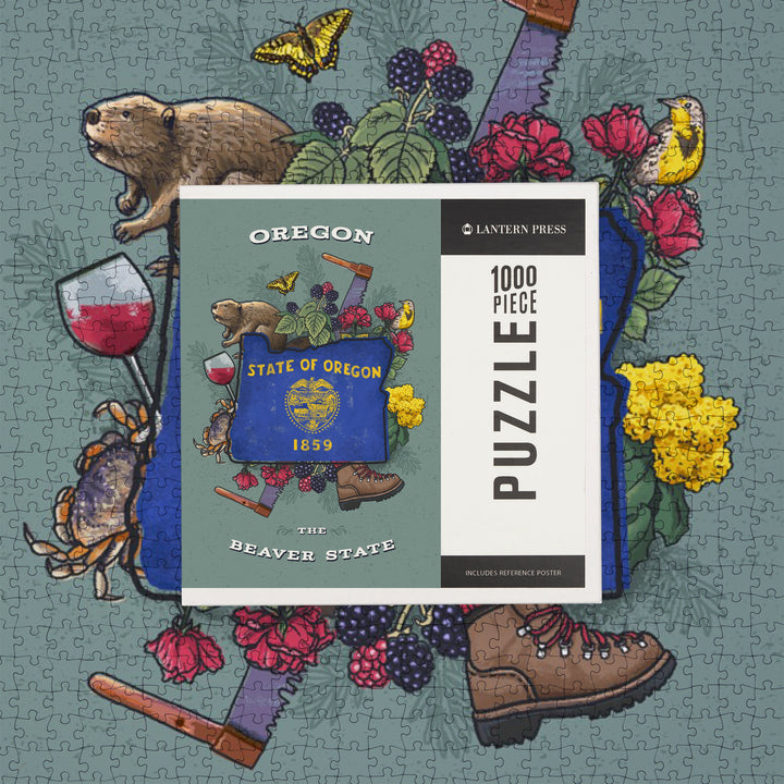 Oregon, State Treasure Trove, State Series, Jigsaw Puzzle Puzzle Lantern Press 