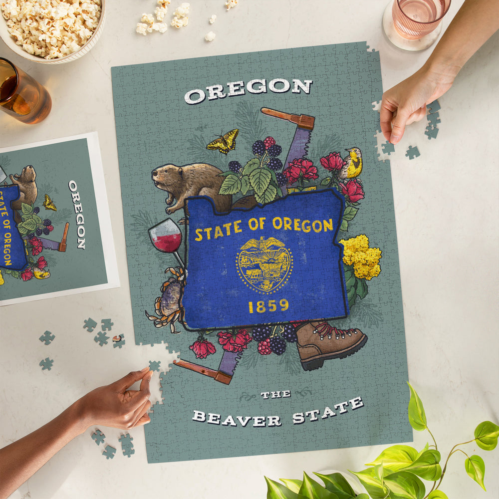 Oregon, State Treasure Trove, State Series, Jigsaw Puzzle Puzzle Lantern Press 