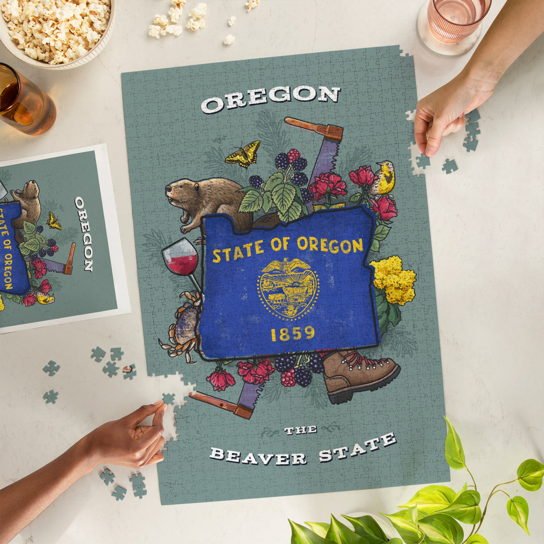 Oregon, State Treasure Trove, State Series, Jigsaw Puzzle Puzzle Lantern Press 