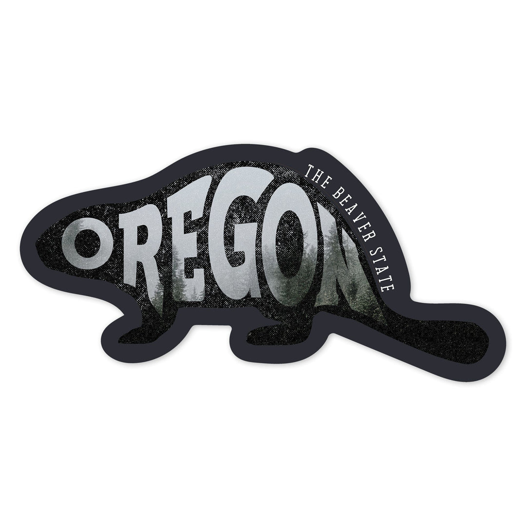 Oregon, The Beaver State, Beaver and Typography, Contour, Vinyl Sticker Sticker Lantern Press 