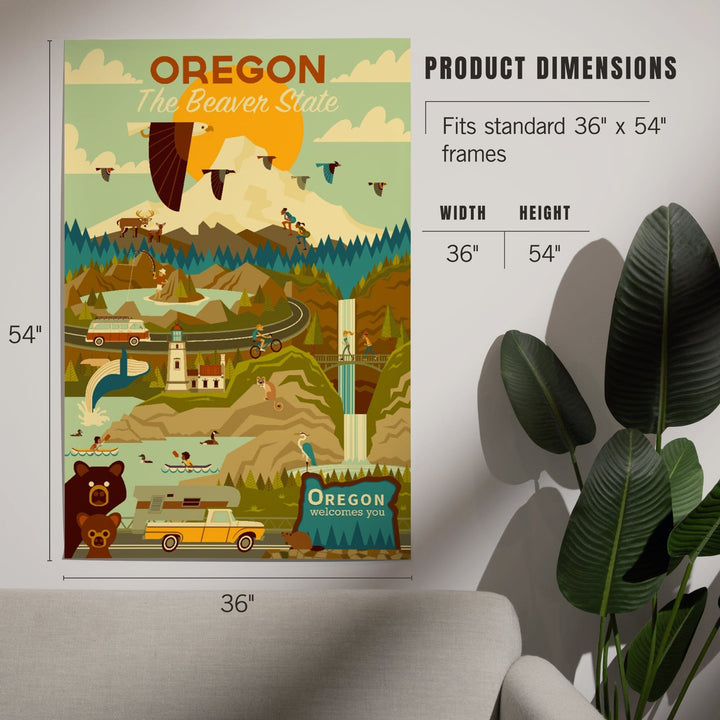 Oregon, The Beaver State, Geometric, Art & Giclee Prints Art Lantern Press 