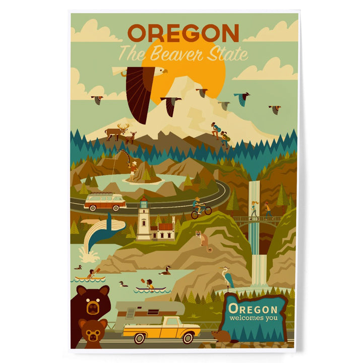 Oregon, The Beaver State, Geometric, Art & Giclee Prints Art Lantern Press 