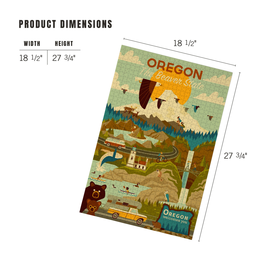 Oregon, The Beaver State, Geometric, Jigsaw Puzzle Puzzle Lantern Press 