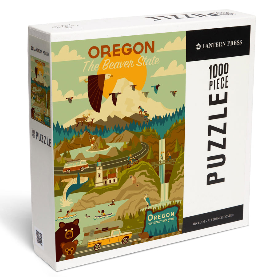 Oregon, The Beaver State, Geometric, Jigsaw Puzzle Puzzle Lantern Press 