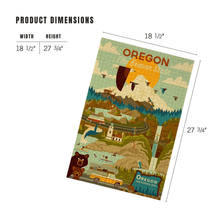 Oregon, The Beaver State, Geometric, Jigsaw Puzzle Puzzle Lantern Press 