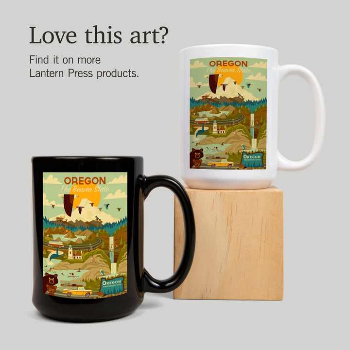 Oregon, The Beaver State, Geometric, Lantern Press Artwork, Ceramic Mug Mugs Lantern Press 