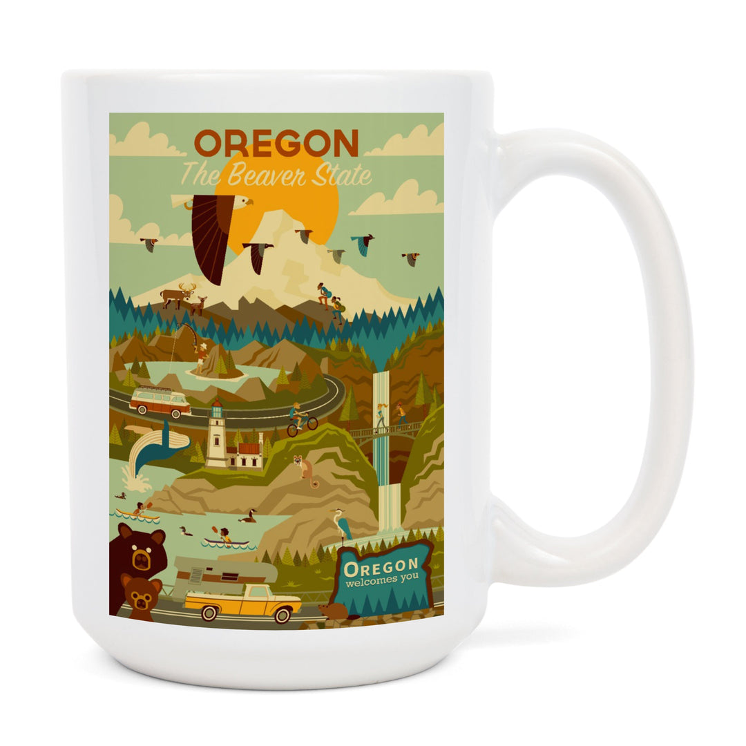 Oregon, The Beaver State, Geometric, Lantern Press Artwork, Ceramic Mug Mugs Lantern Press 