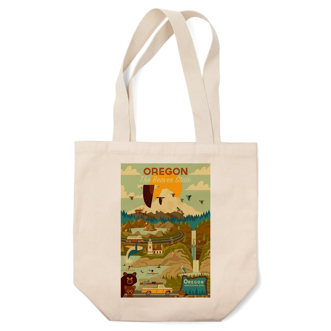 Oregon, The Beaver State, Geometric, Lantern Press Artwork, Tote Bag Totes Lantern Press 