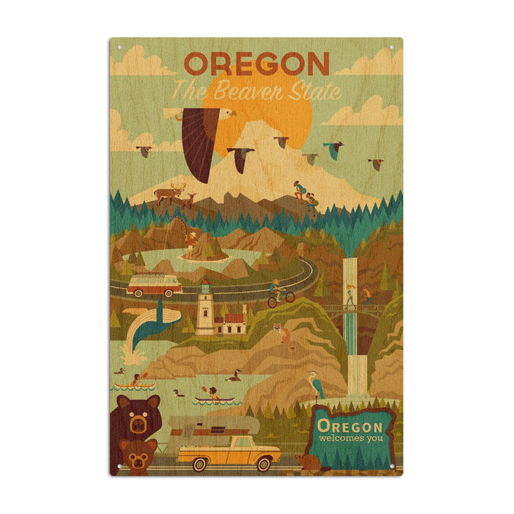 Oregon, The Beaver State, Geometric, Lantern Press Artwork, Wood Signs and Postcards Wood Lantern Press 10 x 15 Wood Sign 