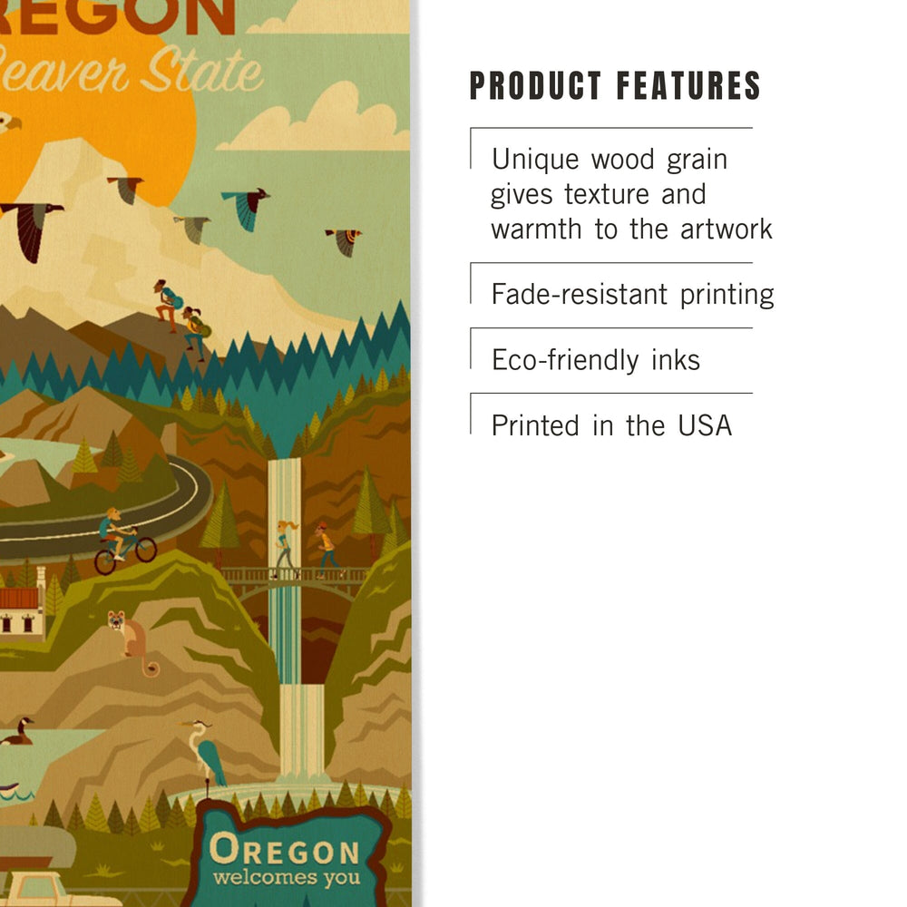 Oregon, The Beaver State, Geometric, Lantern Press Artwork, Wood Signs and Postcards Wood Lantern Press 