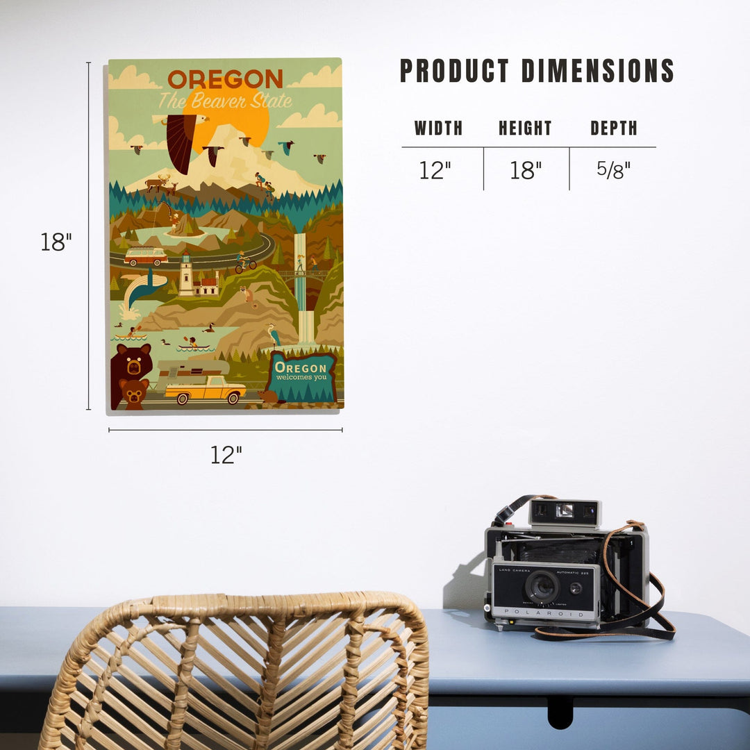 Oregon, The Beaver State, Geometric, Lantern Press Artwork, Wood Signs and Postcards Wood Lantern Press 