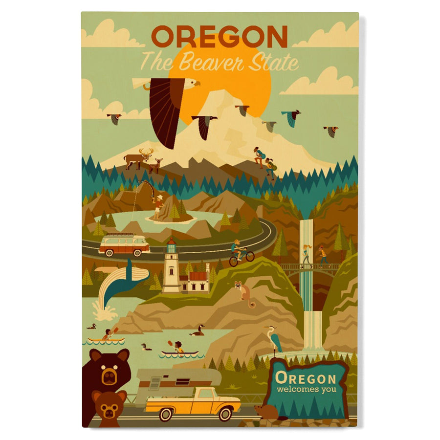 Oregon, The Beaver State, Geometric, Lantern Press Artwork, Wood Signs and Postcards Wood Lantern Press 