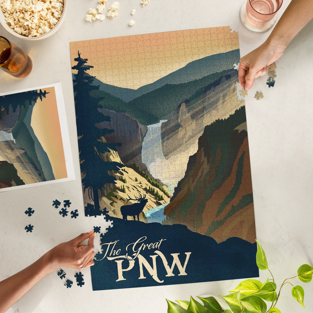 Oregon, The Great PNW, Lithograph, Jigsaw Puzzle Puzzle Lantern Press 