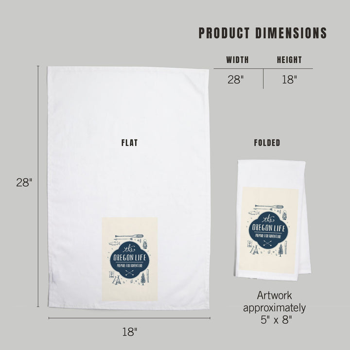 Oregon, The Oregon Life, River and Camping Collage, Contour, Organic Cotton Kitchen Tea Towels Kitchen Lantern Press 