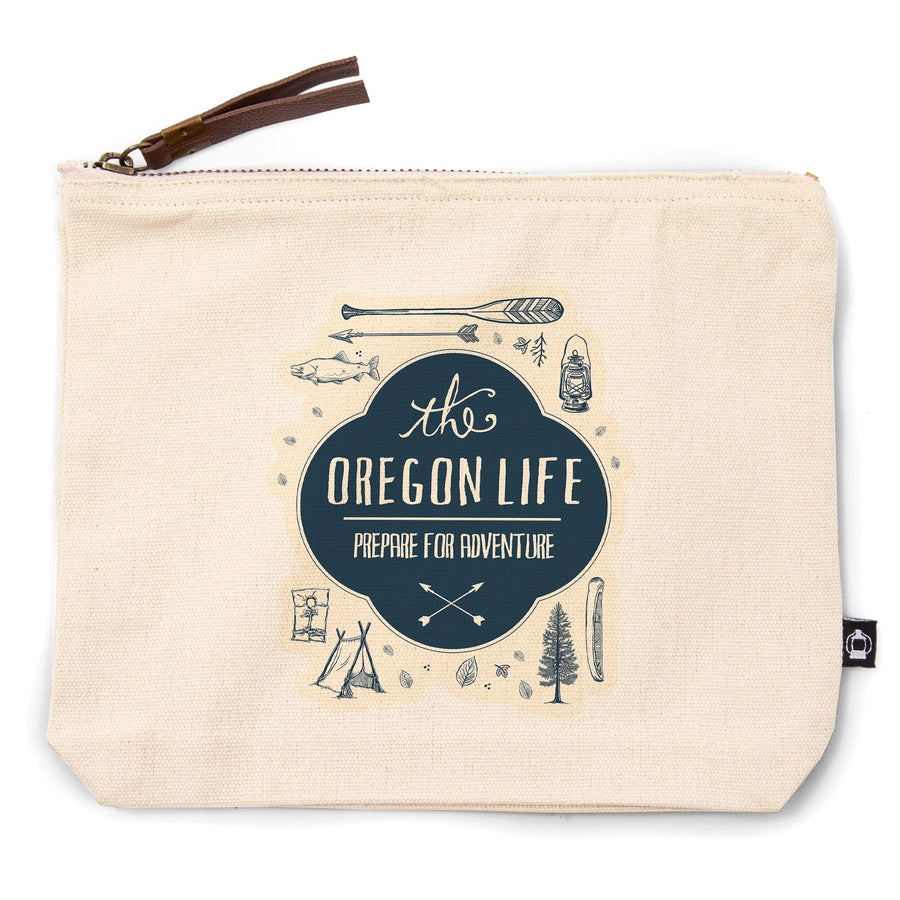 Oregon, The Oregon Life, River & Camping Collage, Contour, Lantern Press Artwork, Accessory Go Bag Totes Lantern Press 