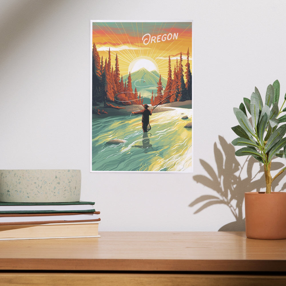 Oregon, This is Living, Fishing with Mountain, Art & Giclee Prints Art Lantern Press 