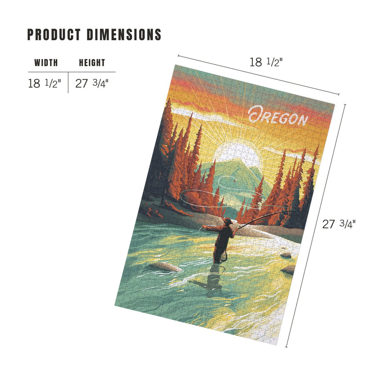 Oregon, This is Living, Fishing with Mountain, Jigsaw Puzzle Puzzle Lantern Press 
