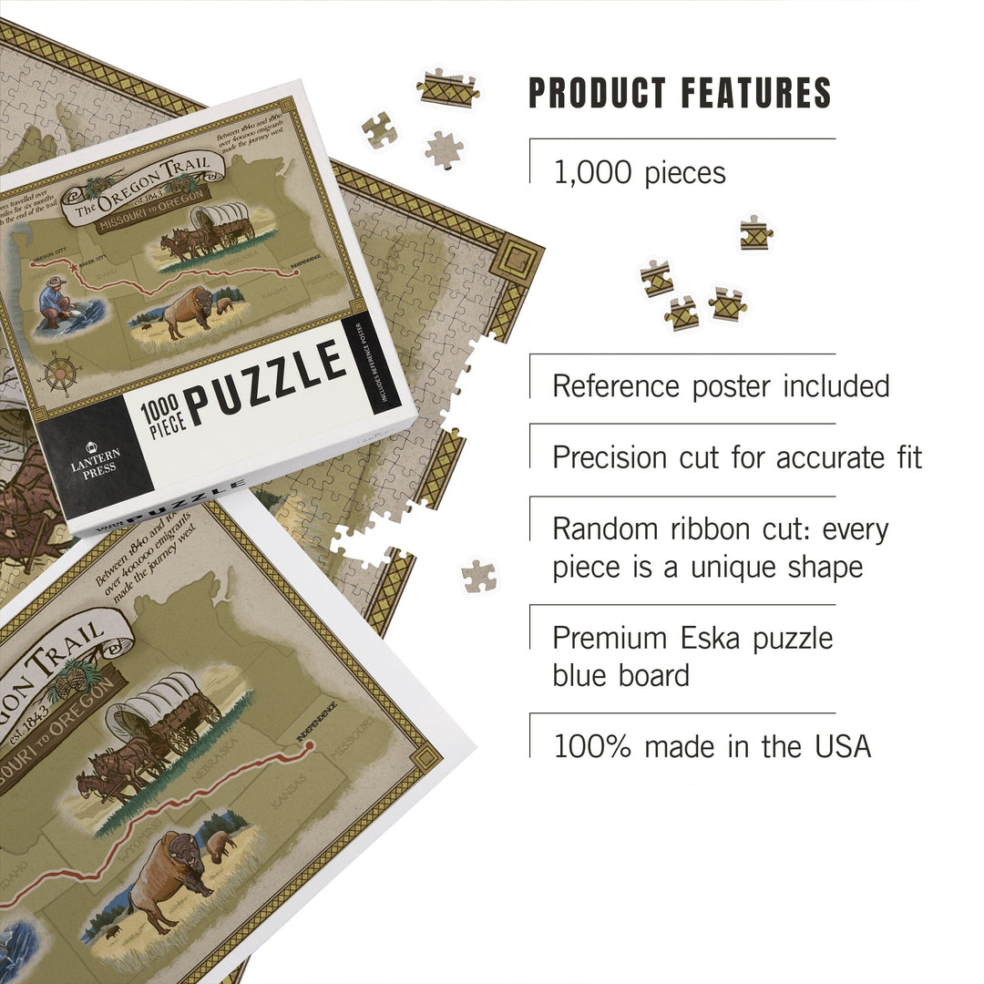 Oregon Trail Map, Jigsaw Puzzle Puzzle Lantern Press 