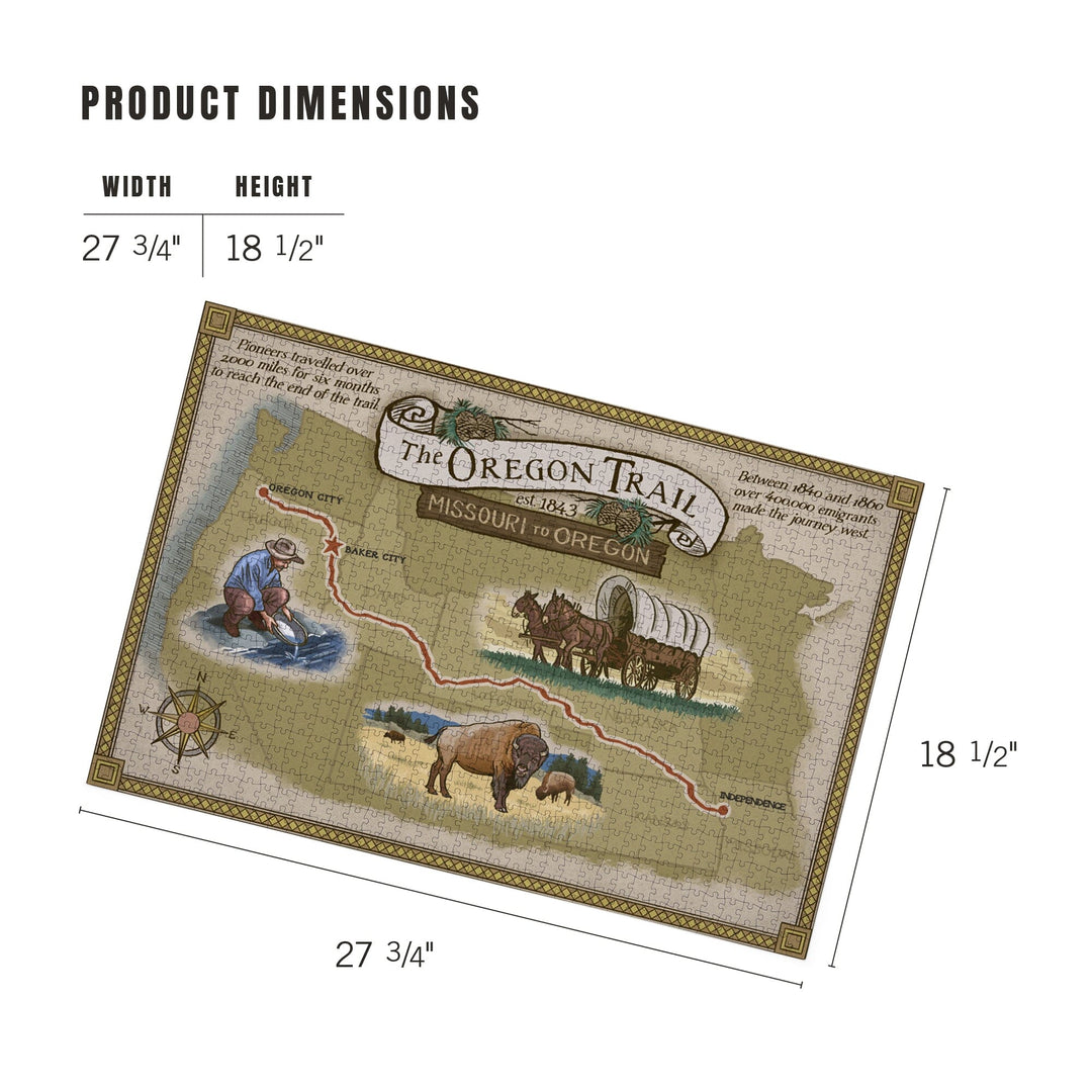 Oregon Trail Map, Jigsaw Puzzle Puzzle Lantern Press 
