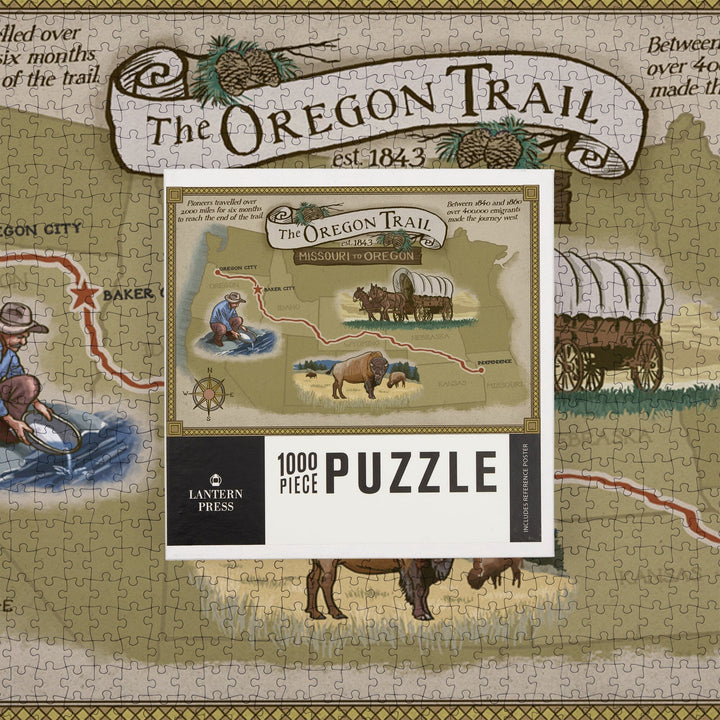 Oregon Trail Map, Jigsaw Puzzle Puzzle Lantern Press 