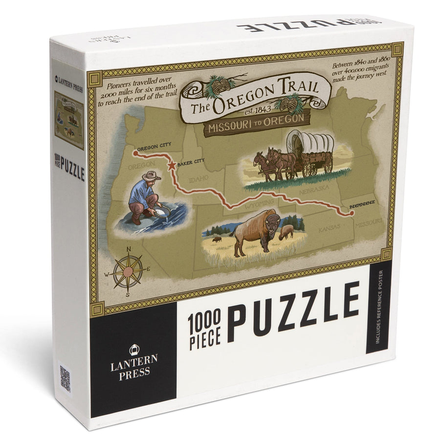 Oregon Trail Map, Jigsaw Puzzle Puzzle Lantern Press 