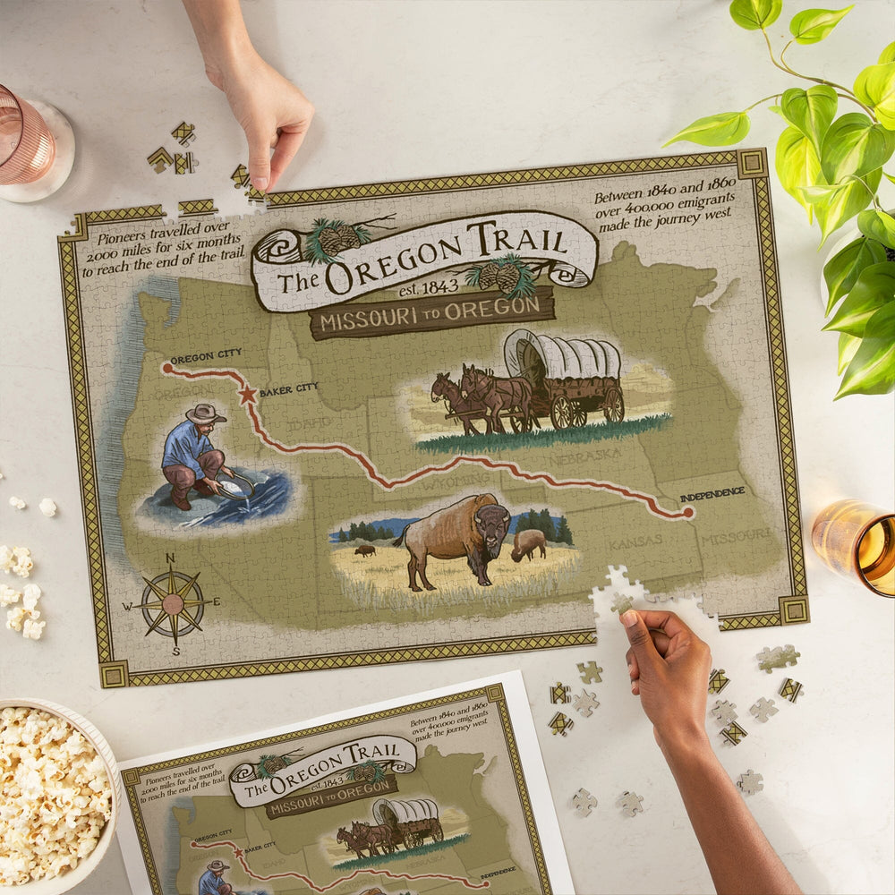 Oregon Trail Map, Jigsaw Puzzle Puzzle Lantern Press 